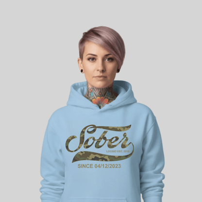 Sober Since Camo Recovery Hoodie lifestyle view (view 15)