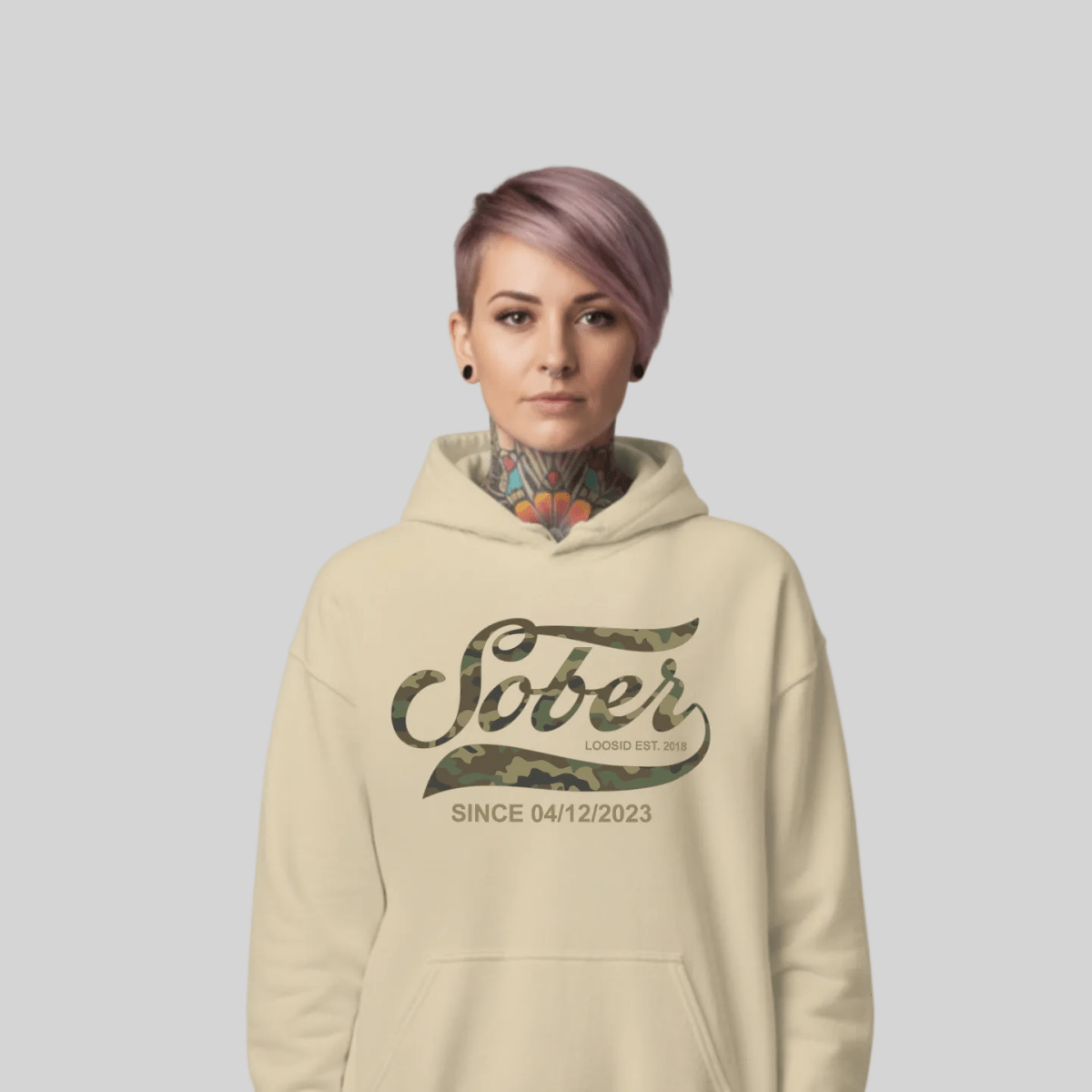 Sober Since Camo Recovery Hoodie fit detail (view 19)