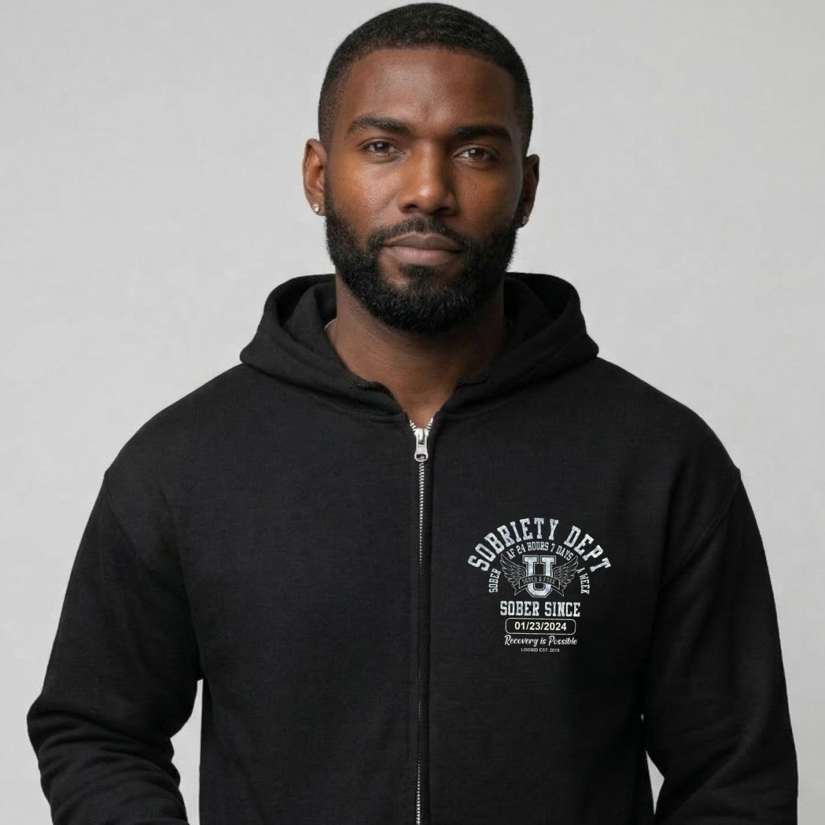Sobriety Dept 24 7 Zip Recovery Hoodie packaging detail (view 8)