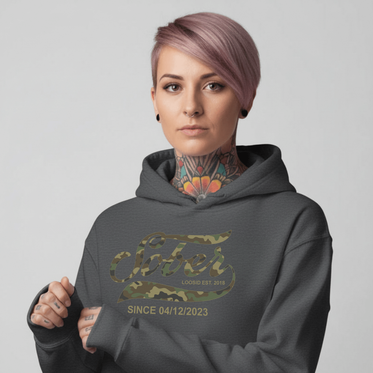 Sober Since Camo Recovery Hoodie product photo (view 10)