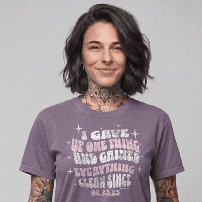 Loosid I Gave Up One Thing Women garment dyed Sober T Shirt featuring the design