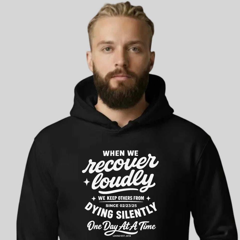 When we recover loudly Recovery Hoodie close-up view (view 2)