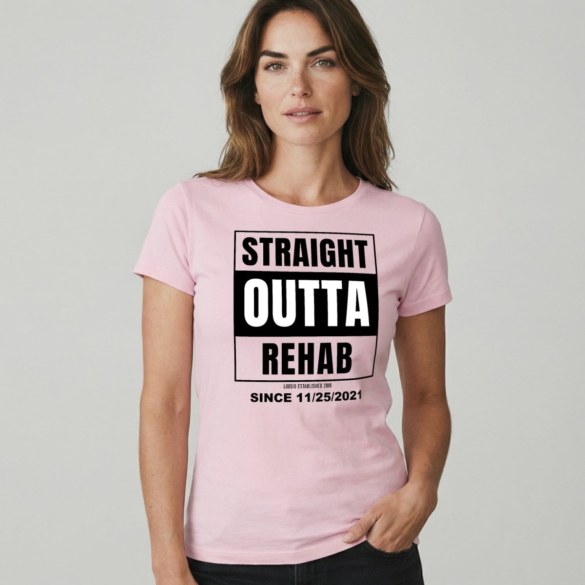 Straight Outta Rehab Sober T Shirt fit detail (view 19)