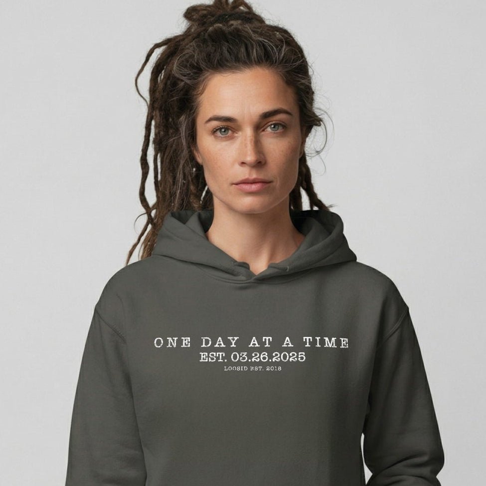 One Day At a Time Recovery Hoodie back view (view 27)