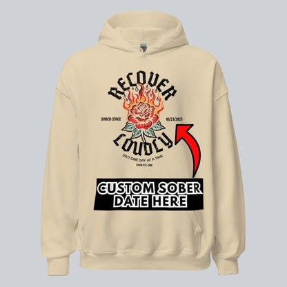 Recover Loudly Women's Custom Sobriety Date Recovery Hoodie back view (view 27)