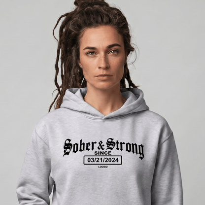 Old School Sober & Strong Recovery Hoodie lifestyle view (view 15)