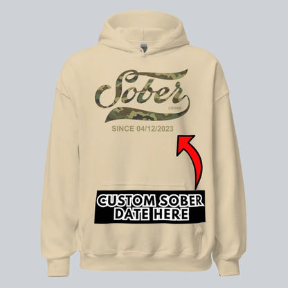 Sober Since Camo Recovery Hoodie close-up view (view 22)