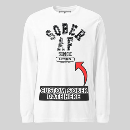 Sober AF Since Long Sleeve Sober T Shirt flat lay styled image (view 23)