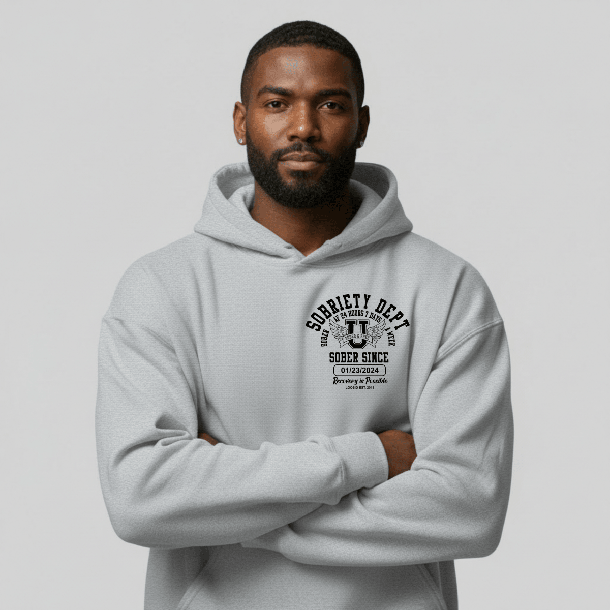 Sobriety Dept Recovery Hoodie lifestyle view (view 15)