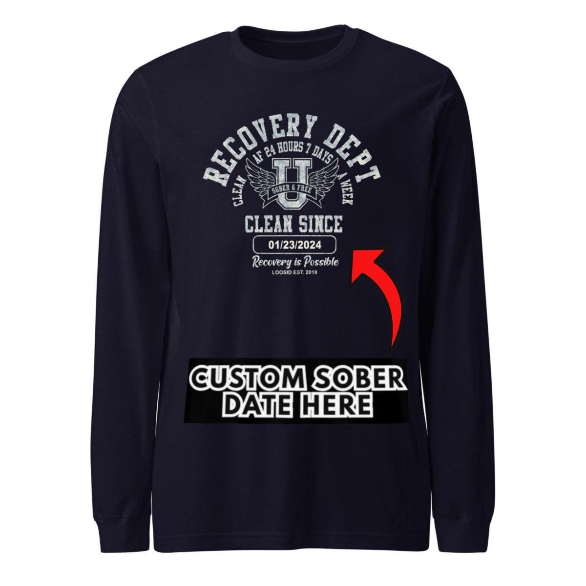 Recovery Dept Clean AF 24 7 Long Sleeve Sober T Shirt packaging detail (view 8)