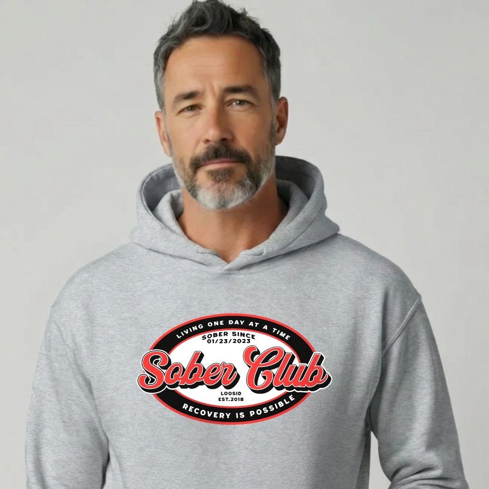 Sober Club Badge Recovery Hoodie fit detail (view 39)