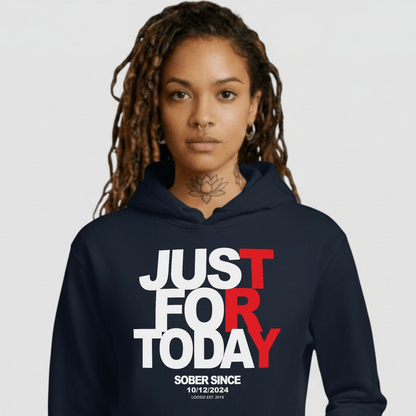 Just For Today Women's Custom Sobriety Date Recovery Hoodie fit detail (view 9)