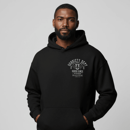 Sobriety Dept Recovery Hoodie lifestyle view (view 5)