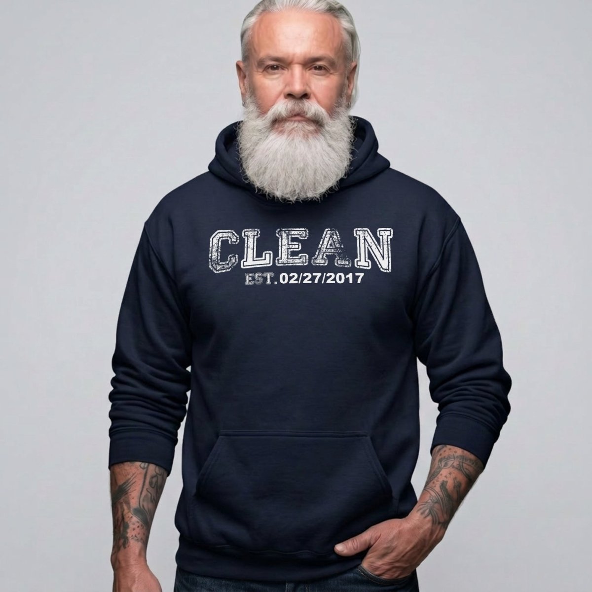 Clean Collegiate Hoodie W Personalize Recovery Date Recovery Hoodie product photo (view 10)