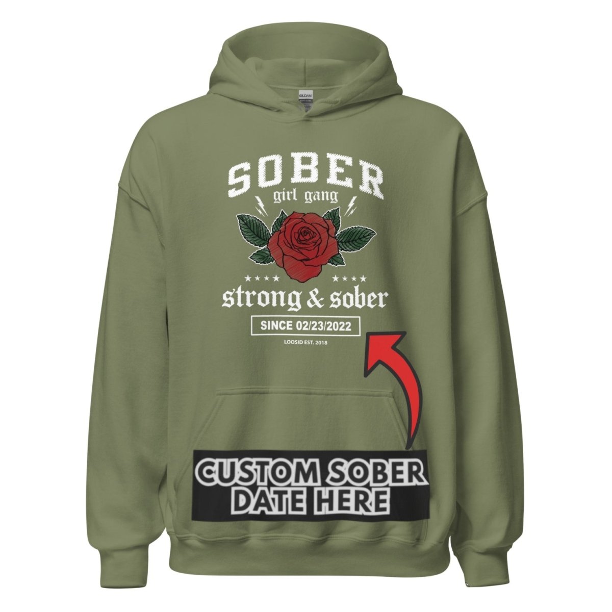 Sober Girl Gang Strong & Sober Crest Recovery Hoodie side view (view 46)