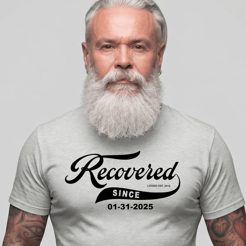 Recovered Since Sober T Shirt close-up view (view 2)