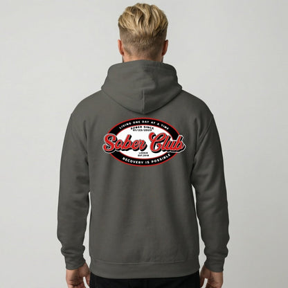 Sober Club Badge Recovery Hoodie lifestyle view (view 35)