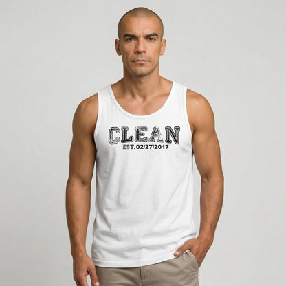 Clean Men's W Personalize Recovery Date Sober Tank Top fit detail (view 19)