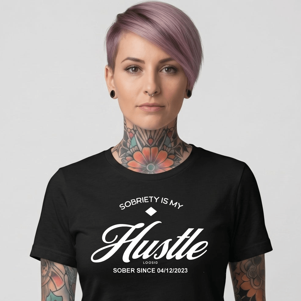 Sobriety is My Hustle Sober T Shirt close-up view (view 2)