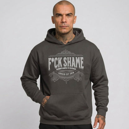 F*ck Shame Recovery Hoodie flat lay styled image (view 13)