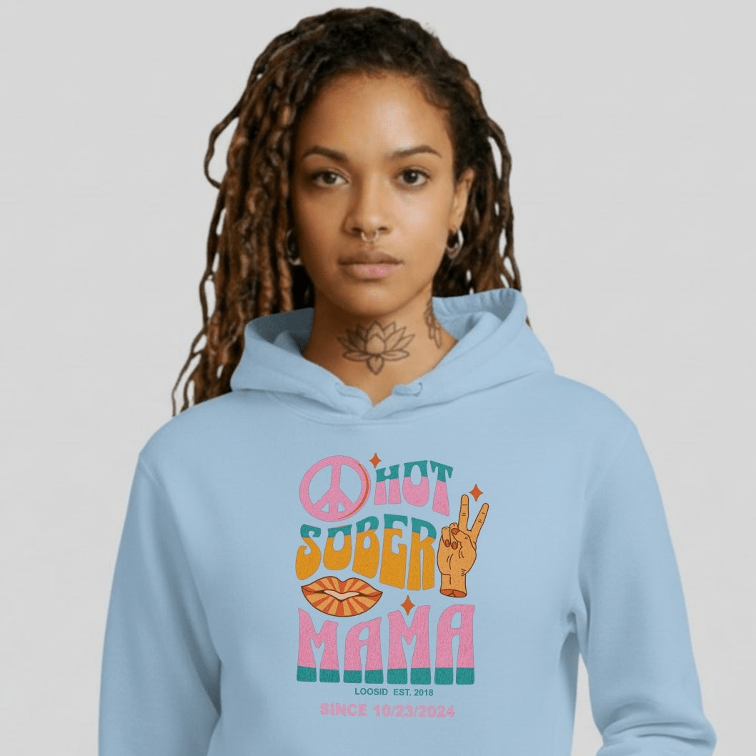 Hot Sober Mama Recovery Hoodie packaging detail (view 28)