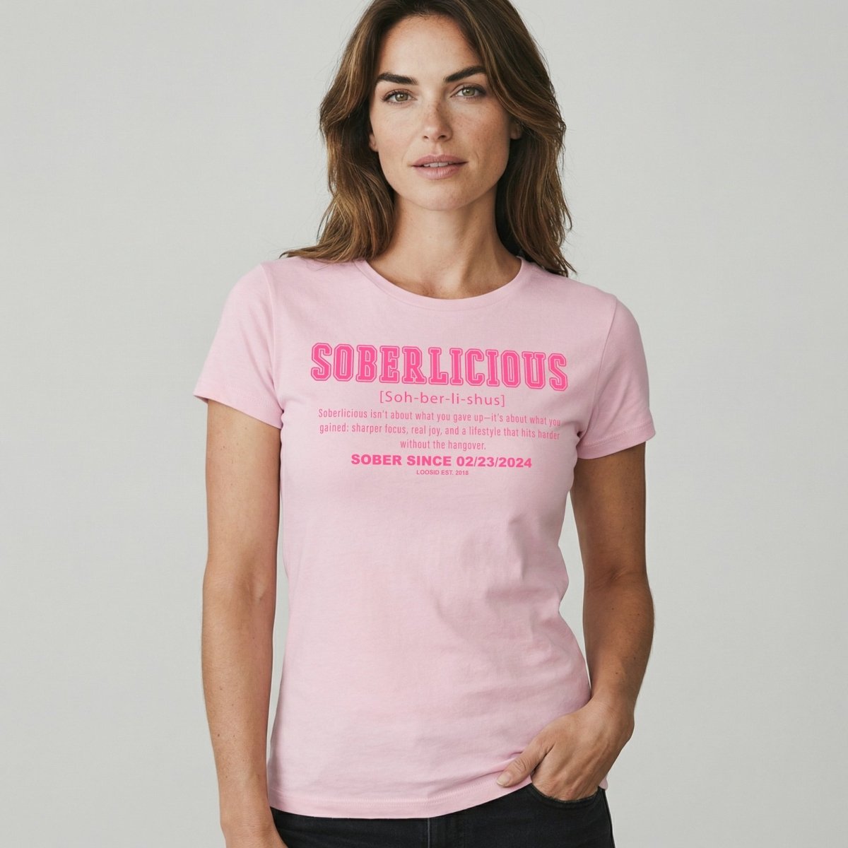 Soberlicious Definition w Custom Sobriety Date Sober T Shirt side view (view 16)