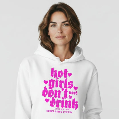 Hot Girls Don't Drink Recovery Hoodie close-up view (view 2)