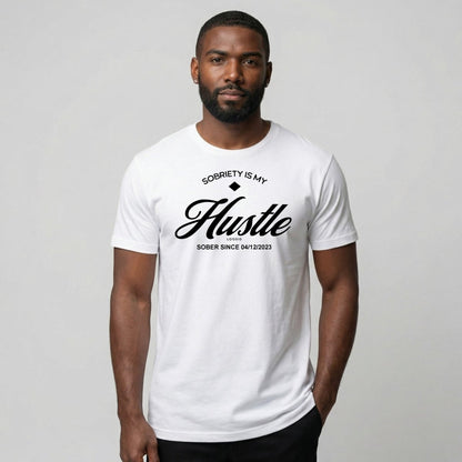 Hustle Men's Relaxed w Personalize Sober Date Sober T Shirt side view (view 16)