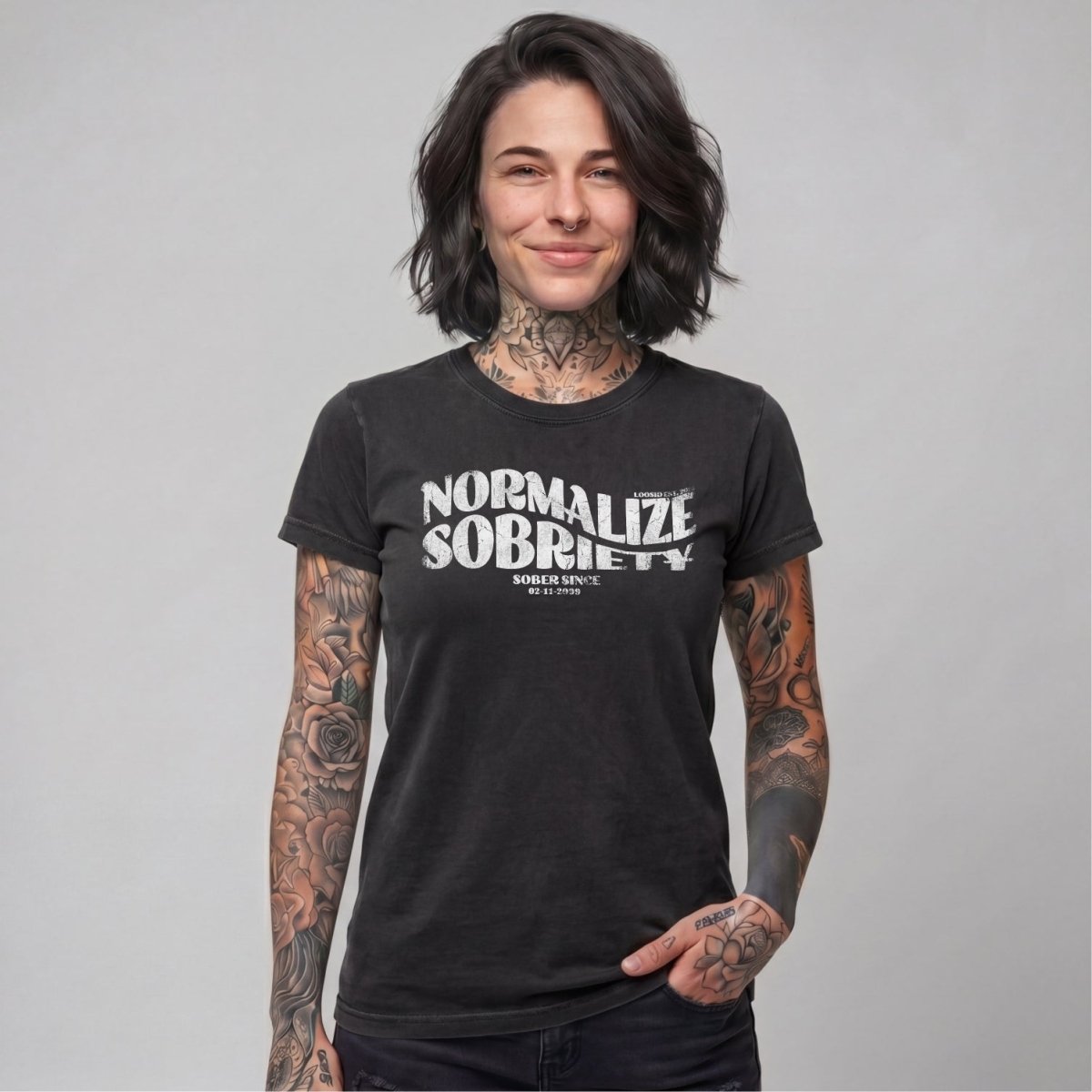 Normalize Sobriety Women garment dyed Sober T Shirt back view (view 7)
