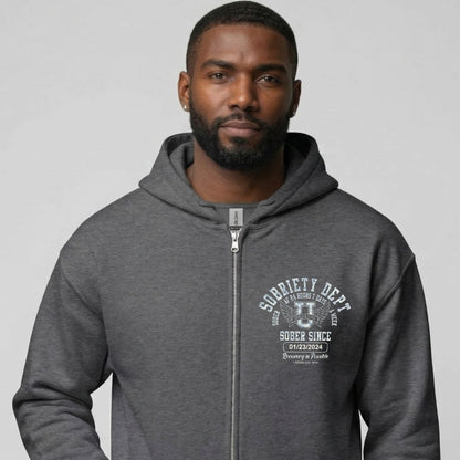 Sobriety Dept 24 7 Zip Recovery Hoodie lifestyle view (view 15)
