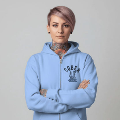Sober AF Since Zip Recovery Hoodie featuring the design (view 21)