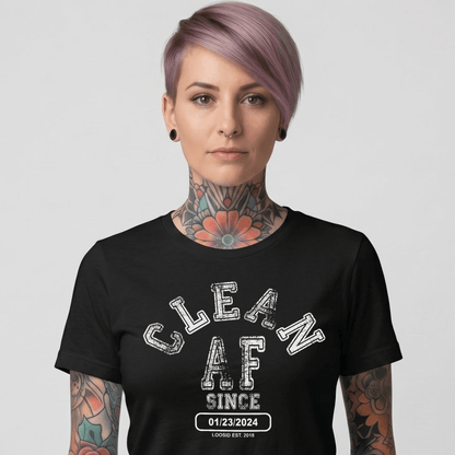 Clean AF Since Clean Sober T Shirt close-up view (view 2)