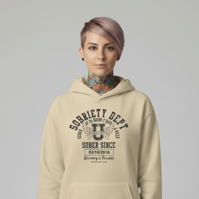 Sobriety Dept Recovery Hoodie fit detail (view 29)