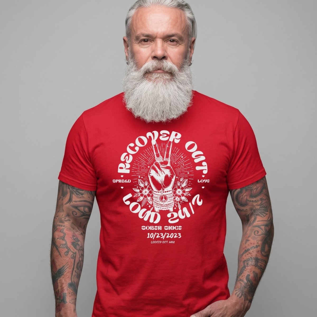 Recover Out Loud Sober T Shirt flat lay styled image (view 23)