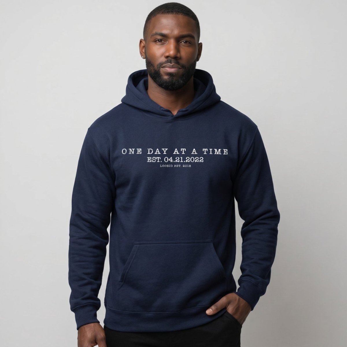 One Day At a Time Recovery Hoodie fit detail (view 19)