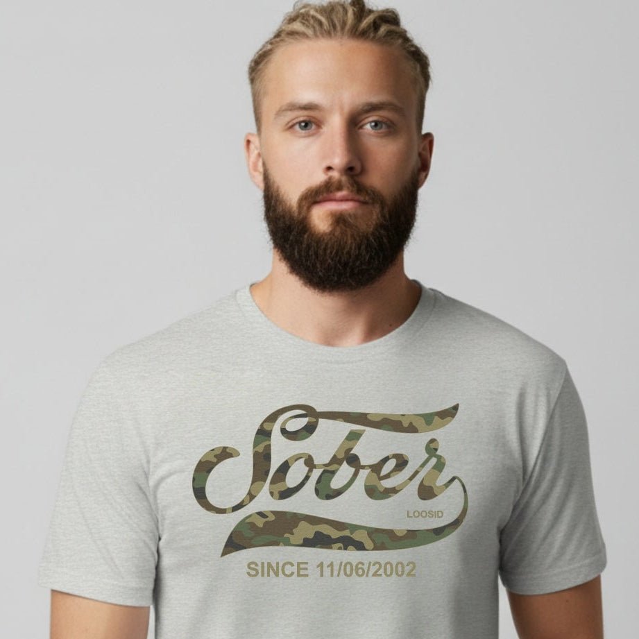 Sober Since Camo Sober T Shirt close-up view (view 12)