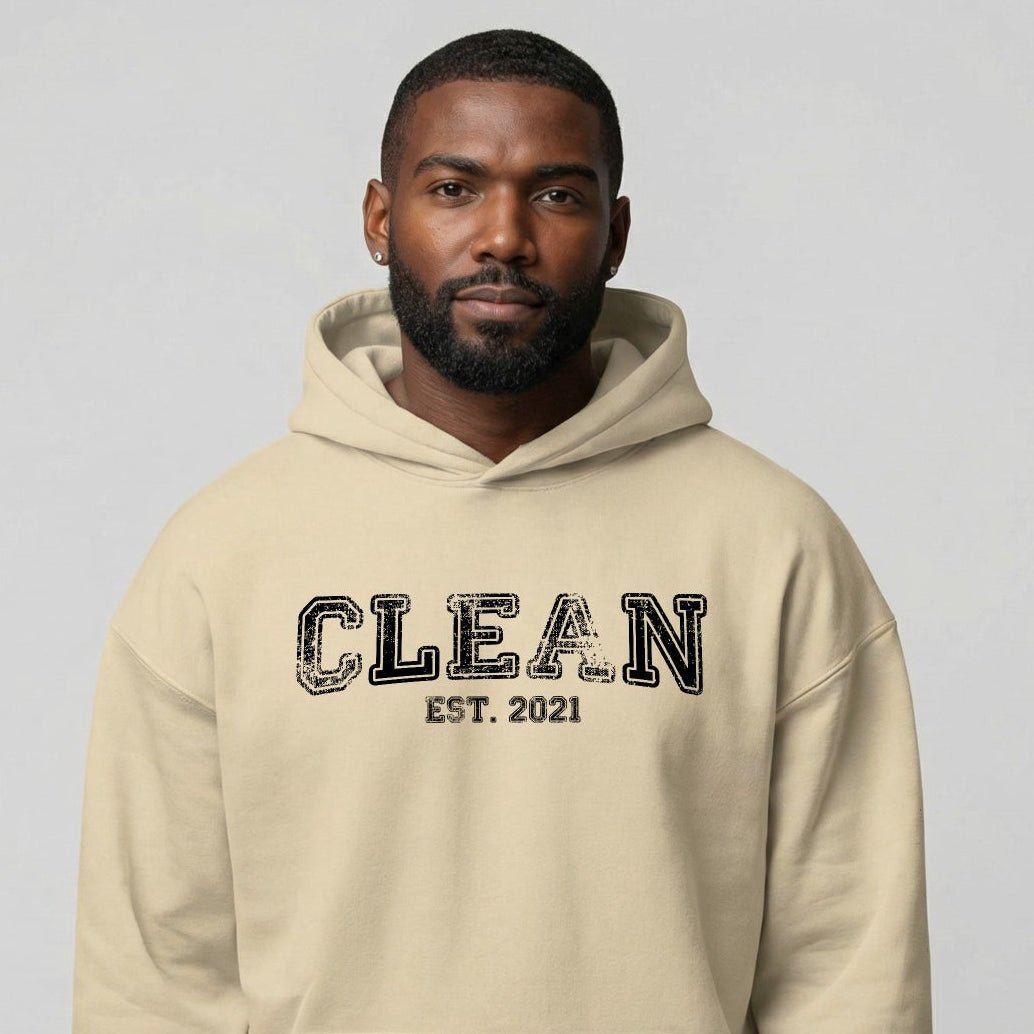 Clean Est. Hoodie w Personalized Recovery Year Recovery Hoodie back view (view 27)