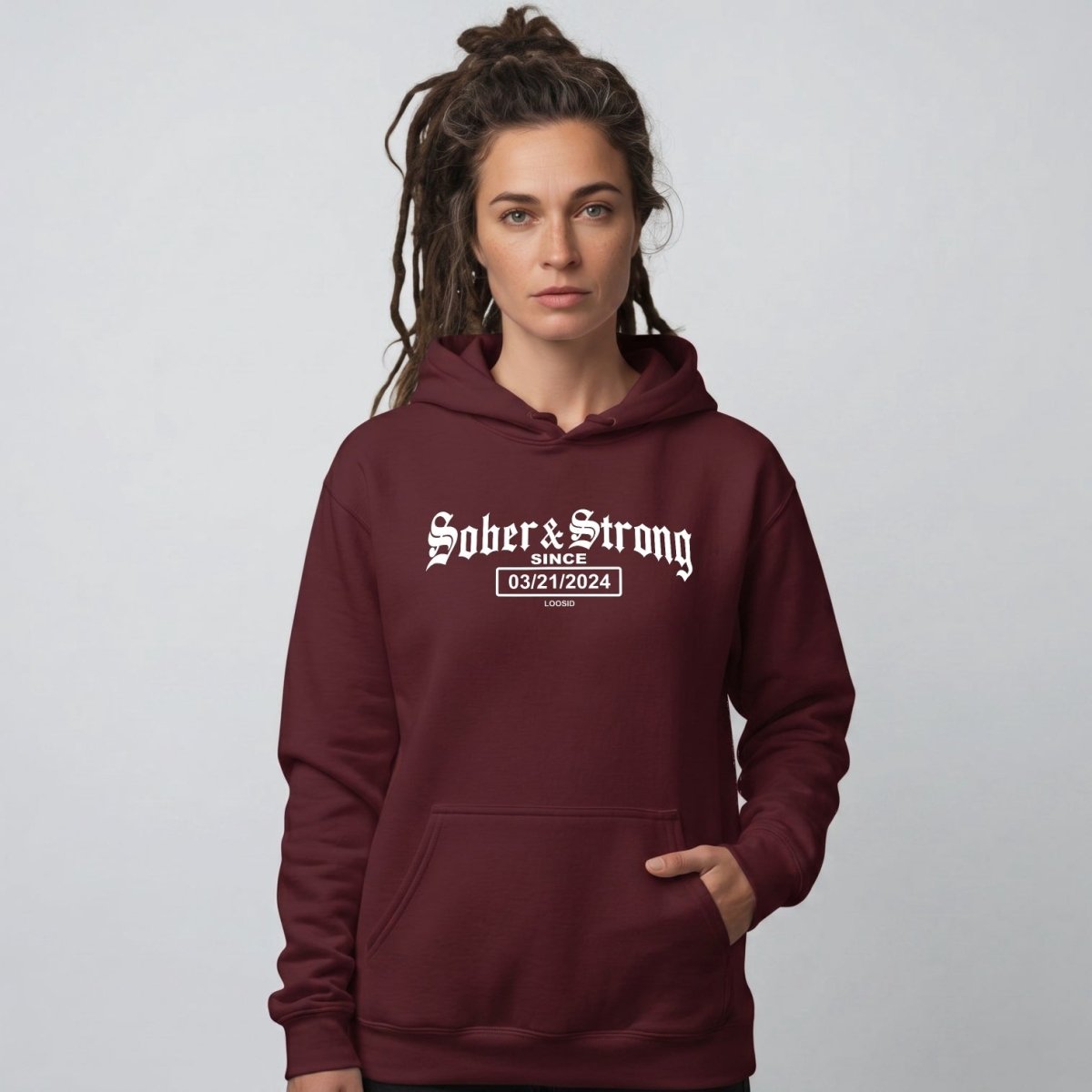 Old School Sober & Strong Recovery Hoodie featuring the design (view 21)