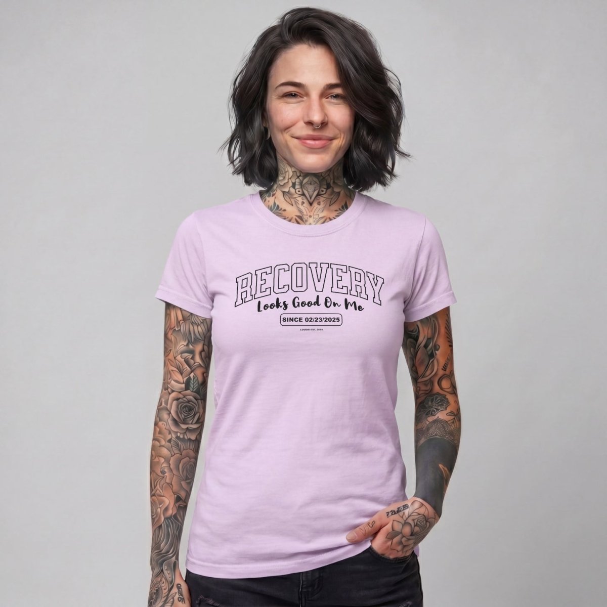 Recovery Looks Good On Me Women garment dyed Sober T Shirt lifestyle view (view 25)