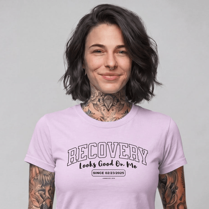 Recovery Looks Good On Me Women garment dyed Sober T Shirt graphic detail (view 24)