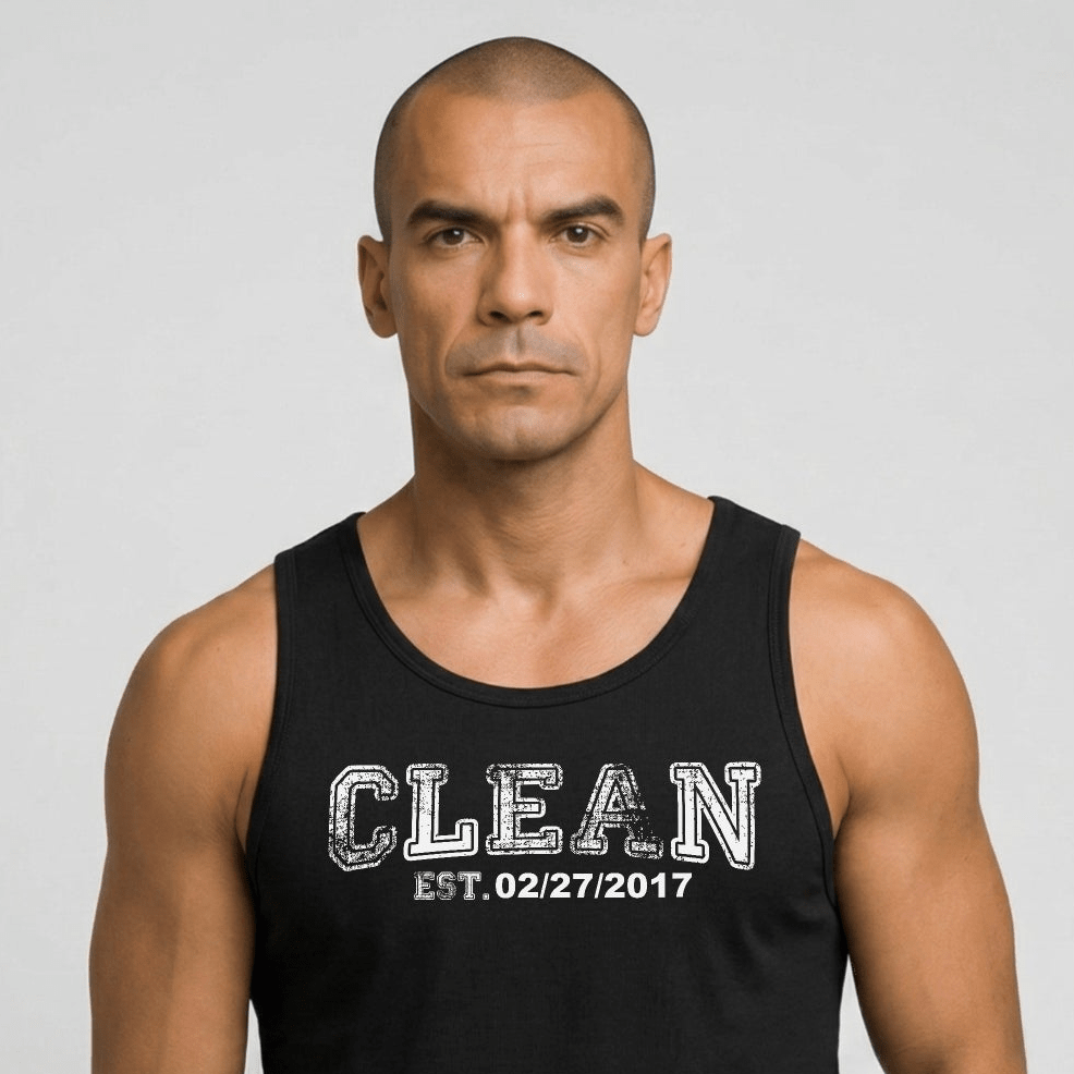 Clean Men's W Personalize Recovery Date Sober Tank Top side view (view 6)