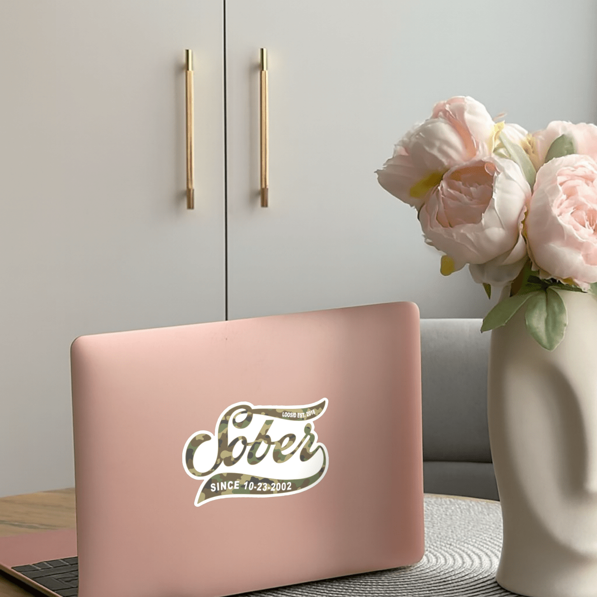 Sobriety Gift Magnet Gold Script Sober Magnet lifestyle view (view 5)
