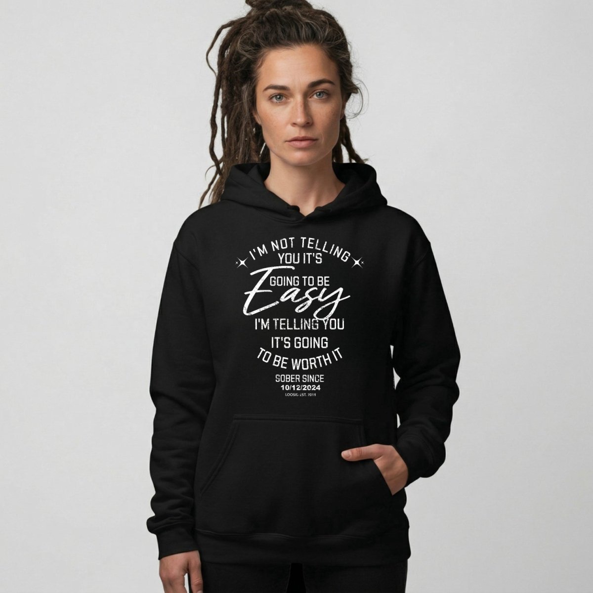 I'm Not Telling Your It's Easy Custom Sobriety Recovery Hoodie side view (view 6)