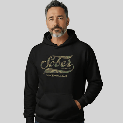 Sober Since Camo Recovery Hoodie graphic detail (view 4)