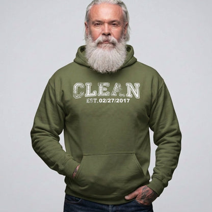 Loosid Clean Collegiate Hoodie W Personalize Recovery Date Recovery Hoodie featuring the design
