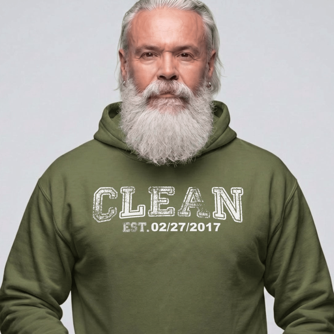 Clean Collegiate Hoodie W Personalize Recovery Date Recovery Hoodie close-up view (view 2)