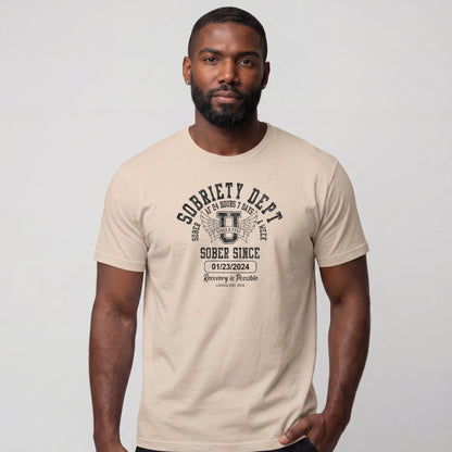 Sobriety Dept Men's T-Shirt with Custom Sobriety Date