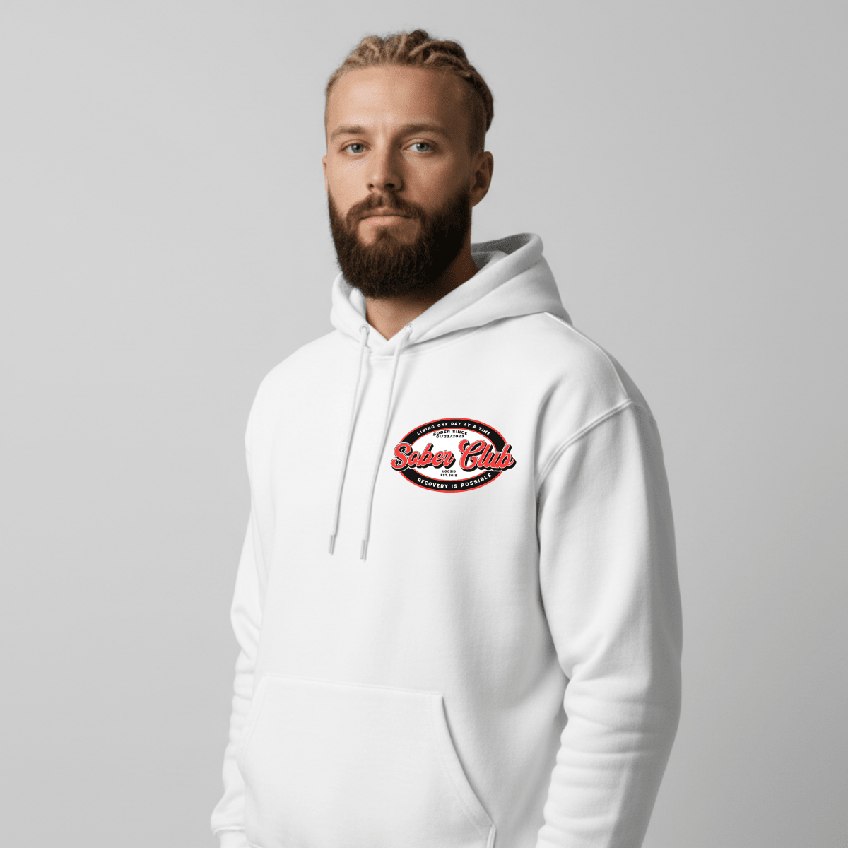 Sober Club Badge Recovery Hoodie fit detail (view 19)