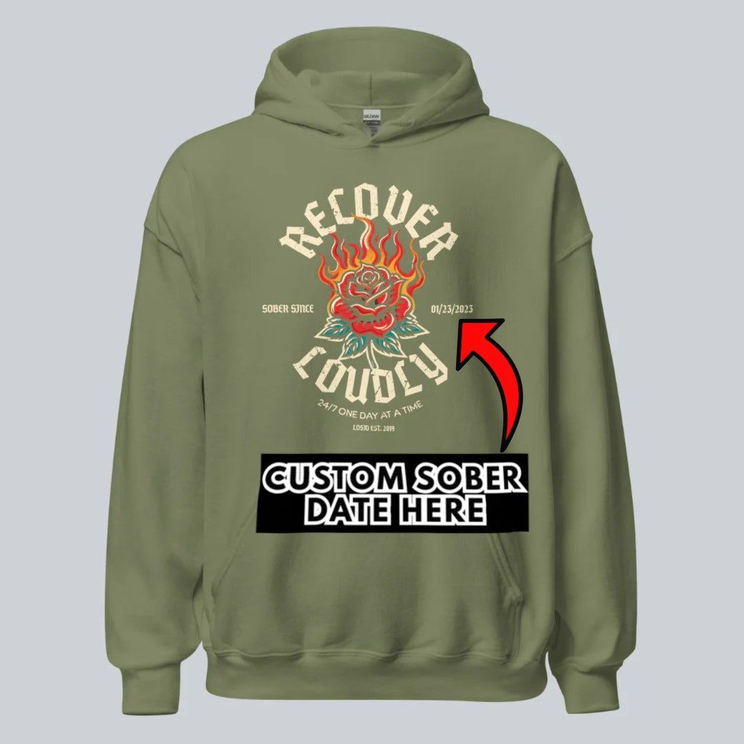 Recover Loudly Custom Sobriety Date Recovery Hoodie graphic detail (view 24)