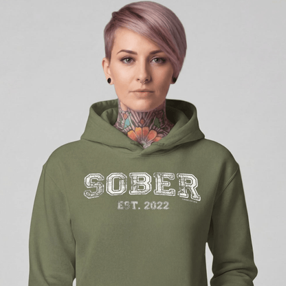 Sober Est. Hoodie w Personalized Sobriety Year Recovery Hoodie lifestyle view (view 15)